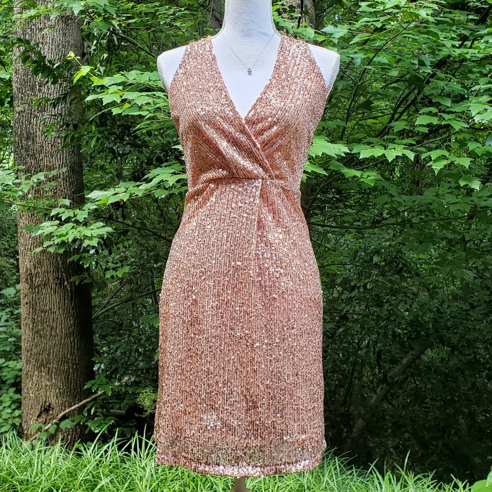 KAOS Light Pink Sequin Party Cocktail Dress Size 4  Faux Wrap Sleeveless NWT